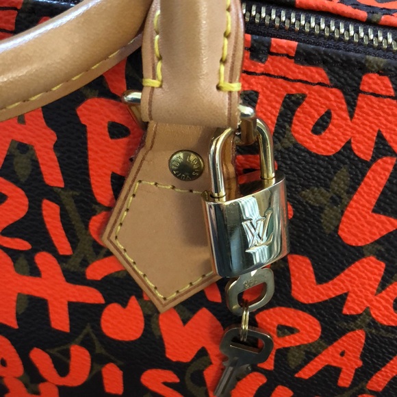 🌺🌺 STUNNING 🌺🌺 Louis Vuitton Stephen Sprouse Graffiti Speedy 30 Neon Orange - Picture 5 of 16